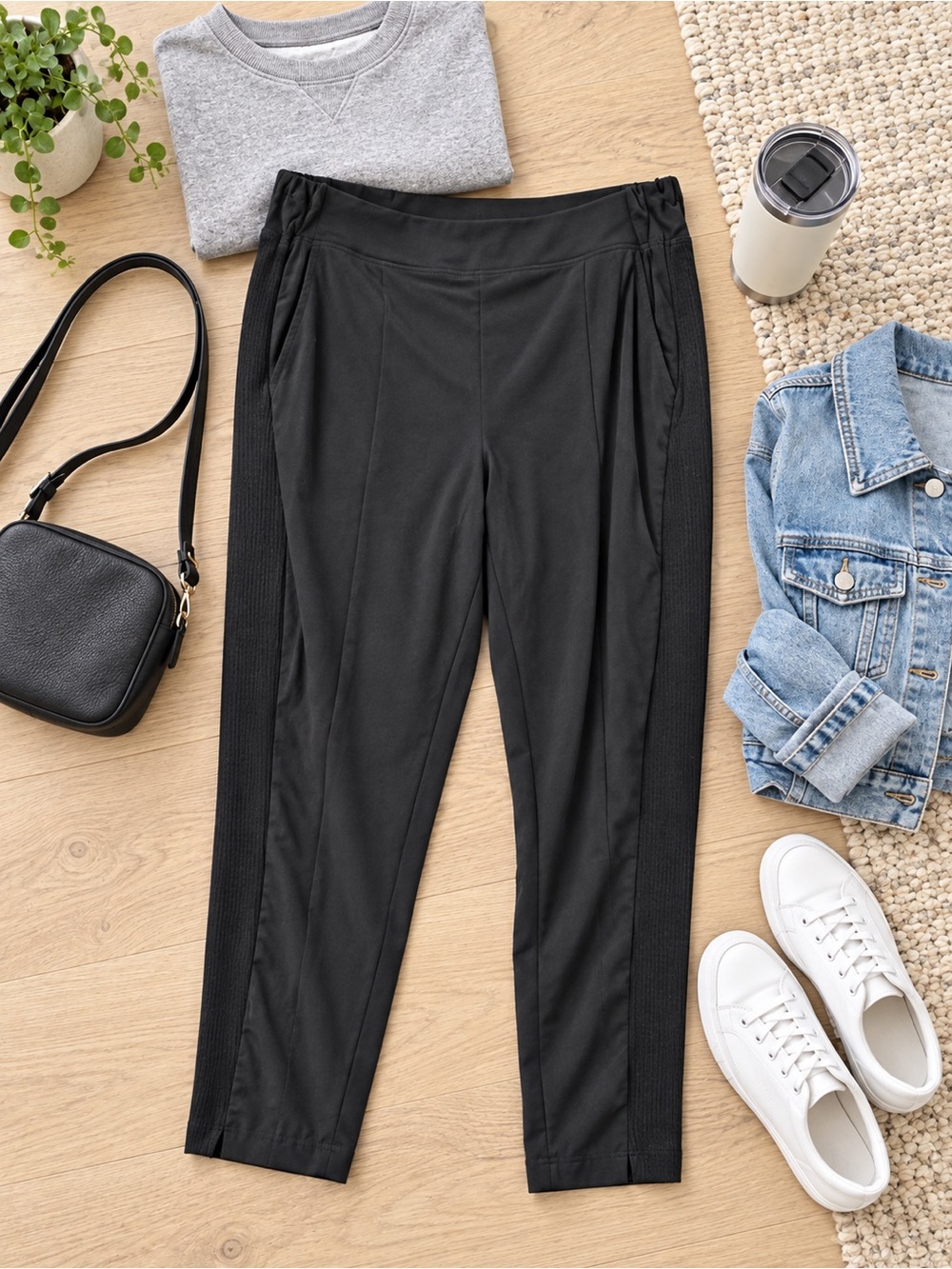 J.Jill Fit Black Pull On Tapered Ankle Pants Ribbed Side Panels Medium